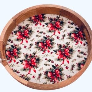 🆕 Tiktok Viral Holiday Red Bow Wood
Serving Tray Set Rustic Christmas Décor NWT
